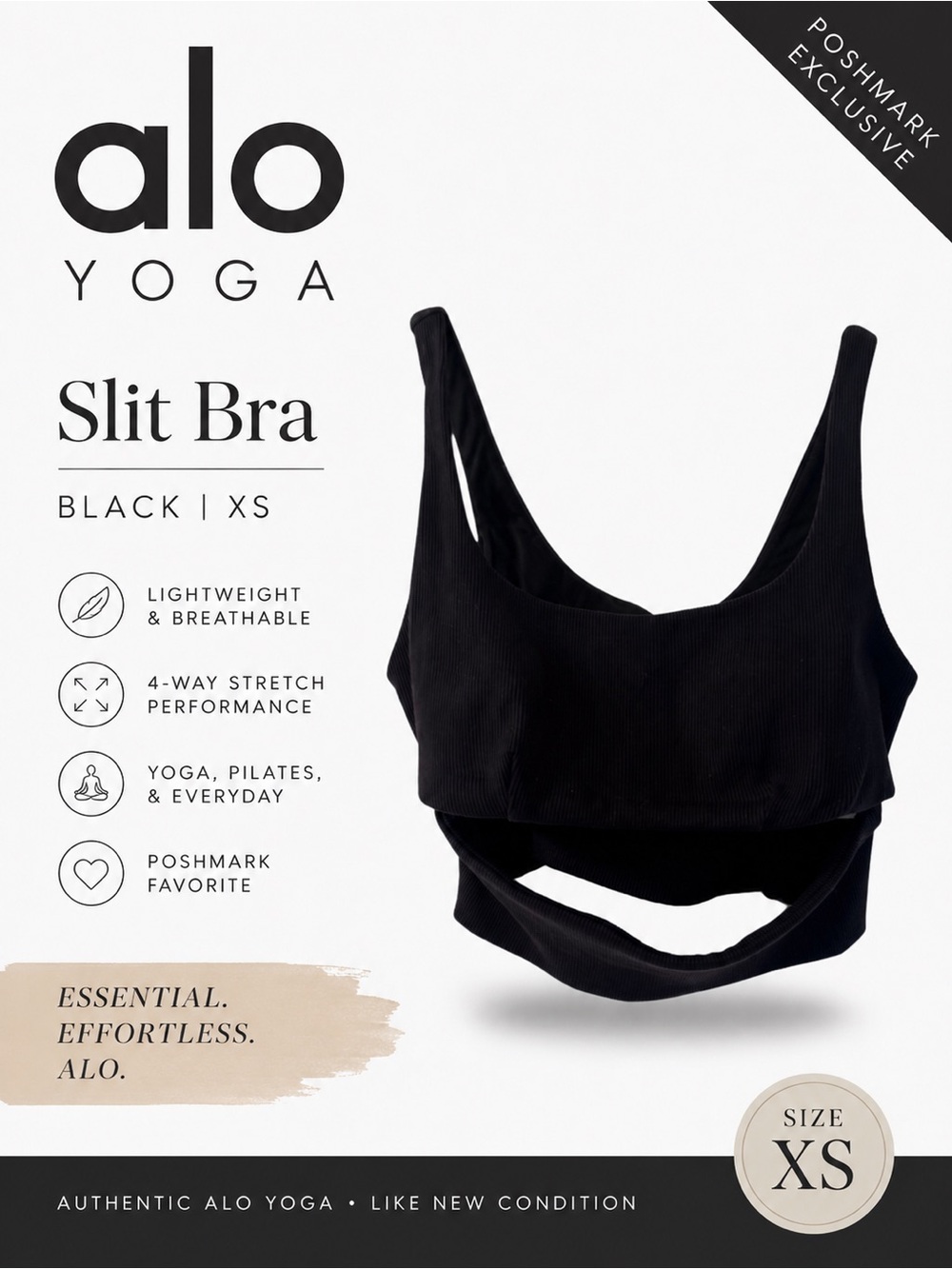 ALO Yoga Black Slit Bra — XS.